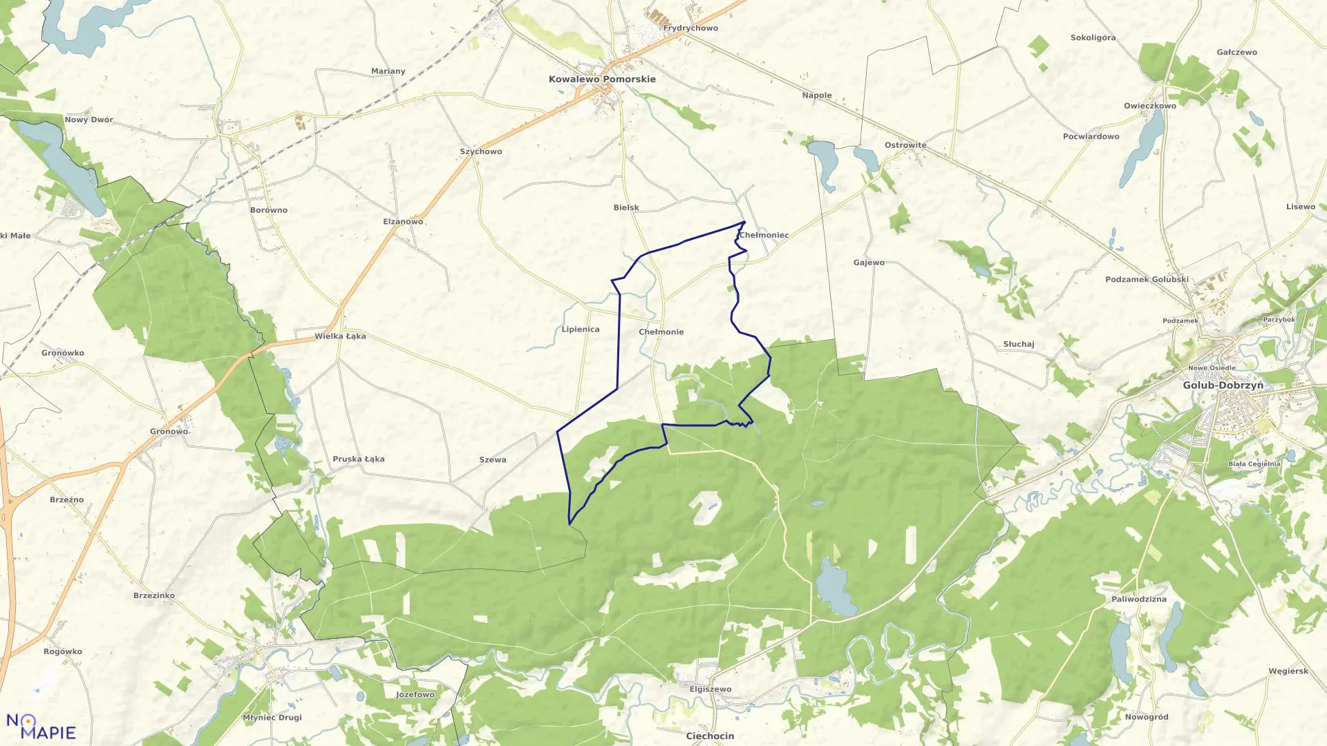 Mapa obrębu Chełmonie w gminie Kowalewo Pomorskie